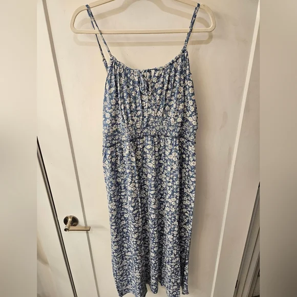 NWT - Lucky Brand Viscose Stretch Blue Floral Smocked Waist Maxi Dress - XL - Picture 8 of 15